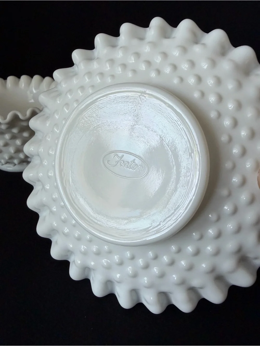 Mayonnaise Bowl and Under Plate - Fenton Hobnail Milk Glass